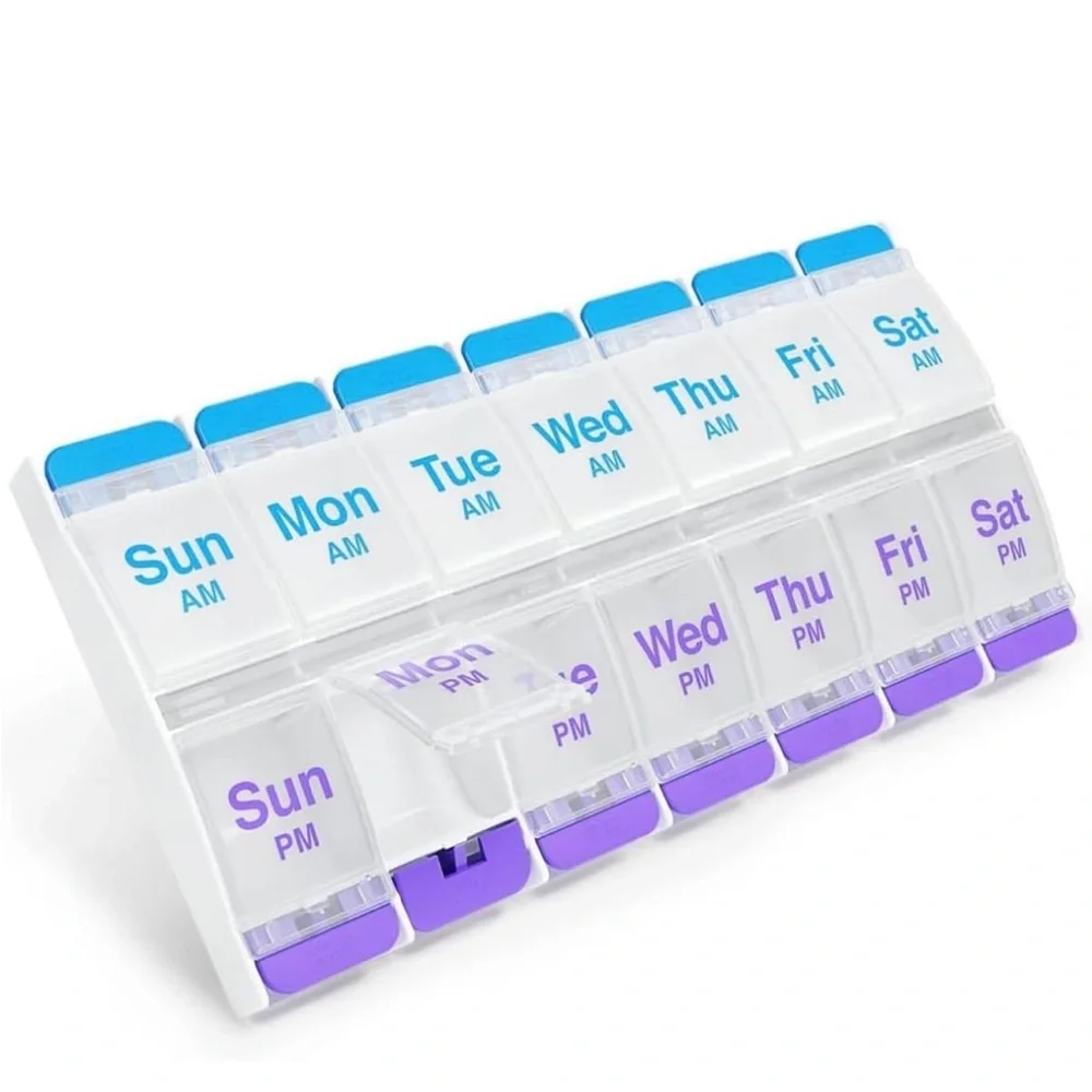 2 Ezydose Weekly Pill Organizer with Purple and Blue Compartments